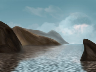 Fototapeta na wymiar alien landscape of water