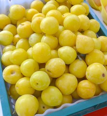 Juicy peaches close up at the market