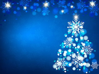 Christmas background with blue and white snowflakes and snow ball in various styles. Abstract Vector Illustration.