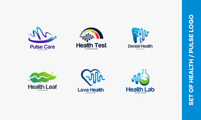 Set of Pulse care logo, Health Test logo, Dental Pulse symbol, Nature logo template, Love Health, Pulse Laboratory