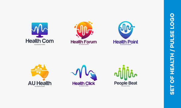 Set of Health Computer logo, Health Consult logo symbol, Health Point, Australian Pulse, Click Pulse logo, People Care designs vector