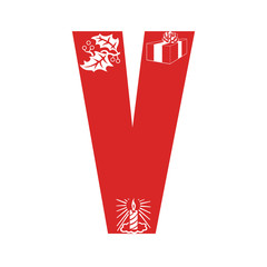 Red colored Christmas alphabet V