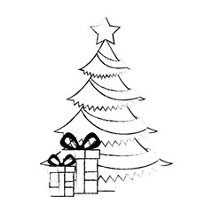 merry christmas tree with gifts vector illustration design