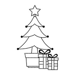merry christmas tree with gifts vector illustration design