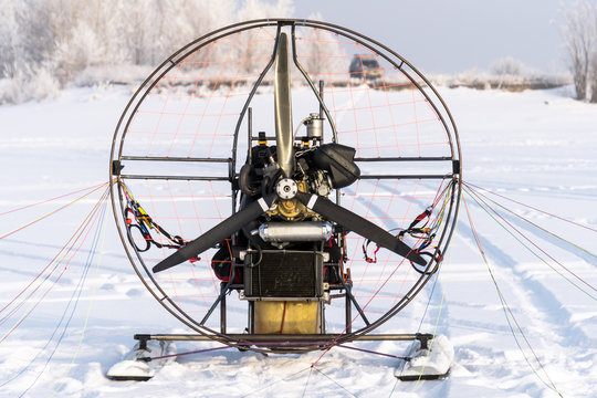 close-up of the motor glider on the ground in the early spring