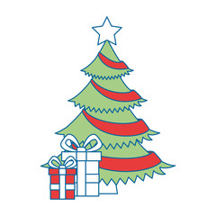 merry christmas tree with gifts vector illustration design