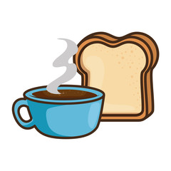 delicious coffee cup with slice bread vector illustration design