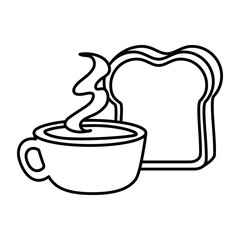 delicious coffee cup with slice bread vector illustration design