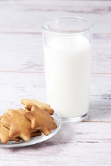 Gingerbread Cookie. Glass milk. Delicious snack