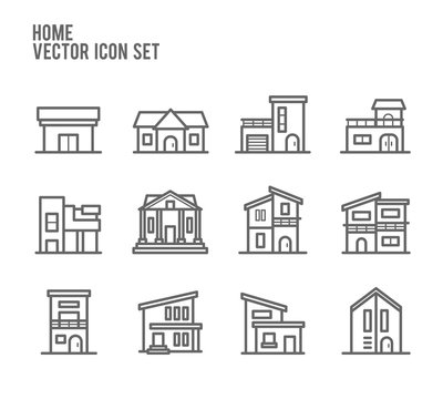 Home House Building Outline Vector Icon Set