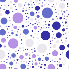 Colorful polka dots seamless pattern on white 27 background. Admirable classic colorful polka dots textile pattern. Seamless scattered confetti fall chaotic decor. Abstract vector illustration.