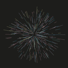 Obraz premium Multicolor fireworks Festive background Radiating from the center of thin beams, lines. Dynamic style. Abstract explosion