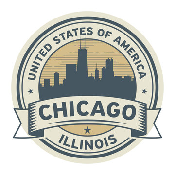 Stamp or label with name of Illinois, Chicago