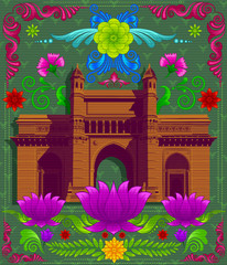 Indian monument gateway of india with indian style design and floral pattern