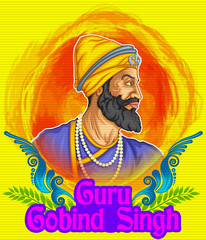 Happy  Guru Gobind Singh Jayanti festival illustration for sikh ( punjabi ) celebration