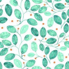 Foliage Seamless Pattern. Green Watercolor Abstract Background. Hand Painted admirable Art Print. Foliage Repeating Pattern. Cloth Swimwear Design, Wallpaper, Wrapping. 1.