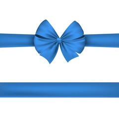 Blue ribbon isolated on white background. Beautiful festive bow. Vector