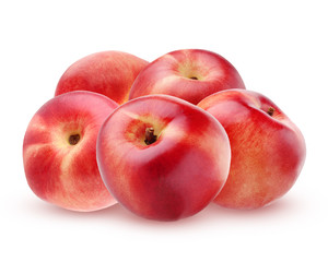 Five ripe nectarines, isolated on white background.