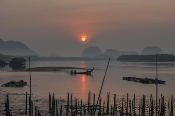 The sunrise, morning fisherman's village in Phang Nga province Thailand.