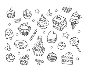 Vector set with bake and sweets. Illustration for your cute design.