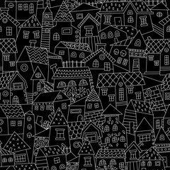 Fototapety  Doodle ręcznie rysowane miasta wzór. Niekończąca się tekstura tapety, wypełnienia, tła strony internetowej, chropowatości powierzchni.