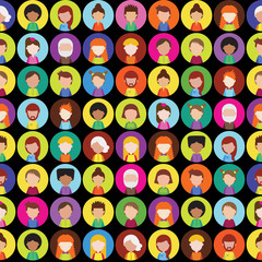 Seamless pattern with round flat people avatars. Endless texture for wallpaper, fill,  web page background, surface texture.