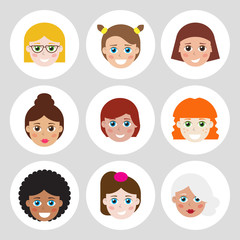 Set of avatars, flat icons for web. Vector illustration for your cute design.