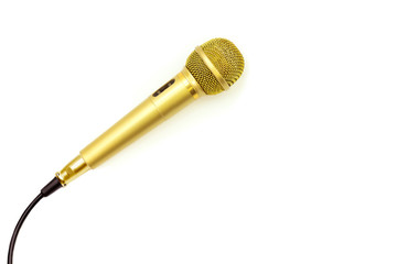 Golden Microphone on isolated white.  Entertainment and sound concept