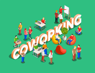 Fototapeta premium Coworking Space Isometric Background