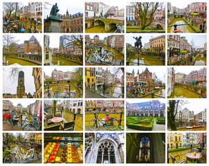 Fototapeta na wymiar The most famous canals and embankments of Utrecht city at winter