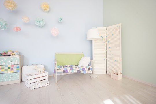 Interior of playing room. the interior is bright rooms for children. view all