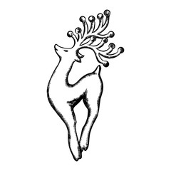 Reindeer isolated on white background. Deer holiday symbol. Decoration design for Xmas and Christmas cards, banners and flyers. Luxury hand drawn New Years ornate element for tree decor. Vector.