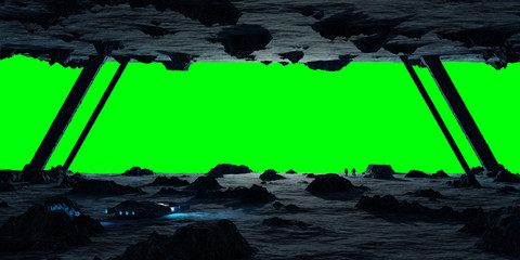 Astronauts exploring an asteroid spaceship 3D rendering elements of this image furnished by NASA