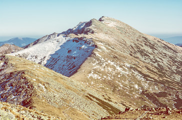 Footpath leading up peak Dumbier, Low Tatras, yellow filter