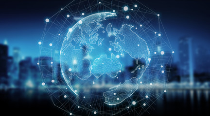 Connections system global world view 3D rendering