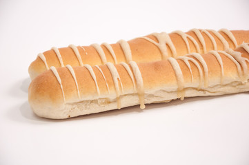 Traditional baguette bread with salty dressing