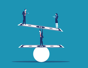 Businessman balancing and standing money. Concept business vector illustration.