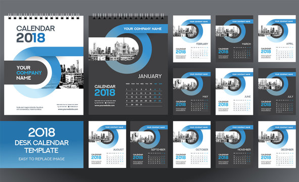 Desk Calendar 2018 template - 12 months included - A5 Size