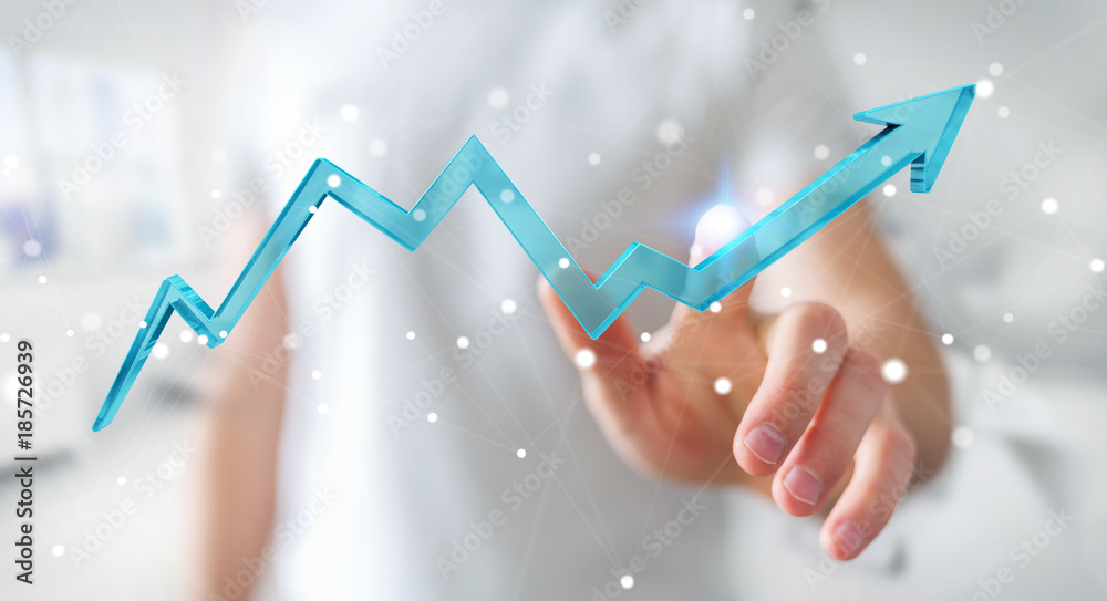 Poster businessman using digital modern arrow 3d rendering