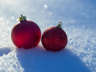 christmas balls decoration in snow