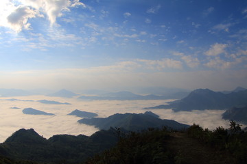 Naklejka na ściany i meble morning mountain fog Thailand