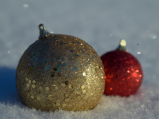 christmas balls decoration in snow