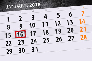 Isolated background daily calendar January 16