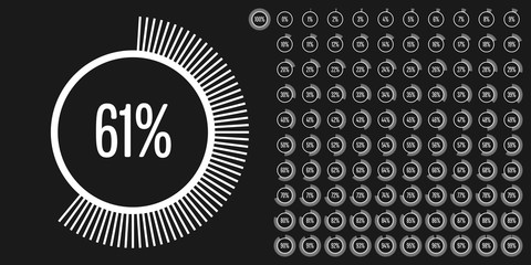 Set of circle percentage diagrams from 0 to 100 ready-to-use for web design, user interface (UI) or infographic - indicator with white