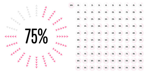 Set of circle percentage diagrams from 0 to 100 ready-to-use for web design, user interface (UI) or infographic - indicator with pink