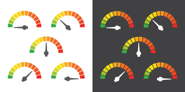 Meter signs infographic gauge element from green to red vector illustration