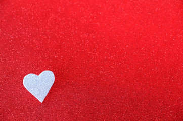 White heart on the red background Glitter Luxury Elegant Happy valentine day festive.Top view, flat lay,with space for your text.