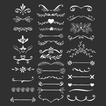 Elegant flourish dividers. Hand drawn vector illustration. Vines and lines.