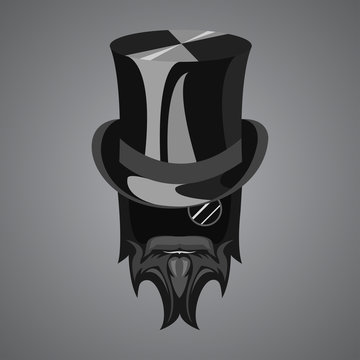 Stylized Bearded Head With Top Hat And Monocle