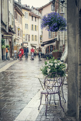 Annecy old city, France, Haute Savoie, urban street scene